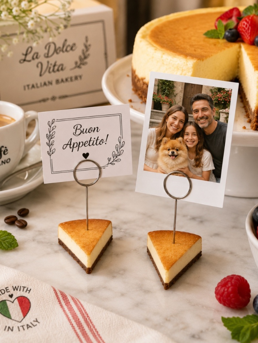 Italian New York Cheesecake Place Card Holder, Photo Holder (Set of 2)